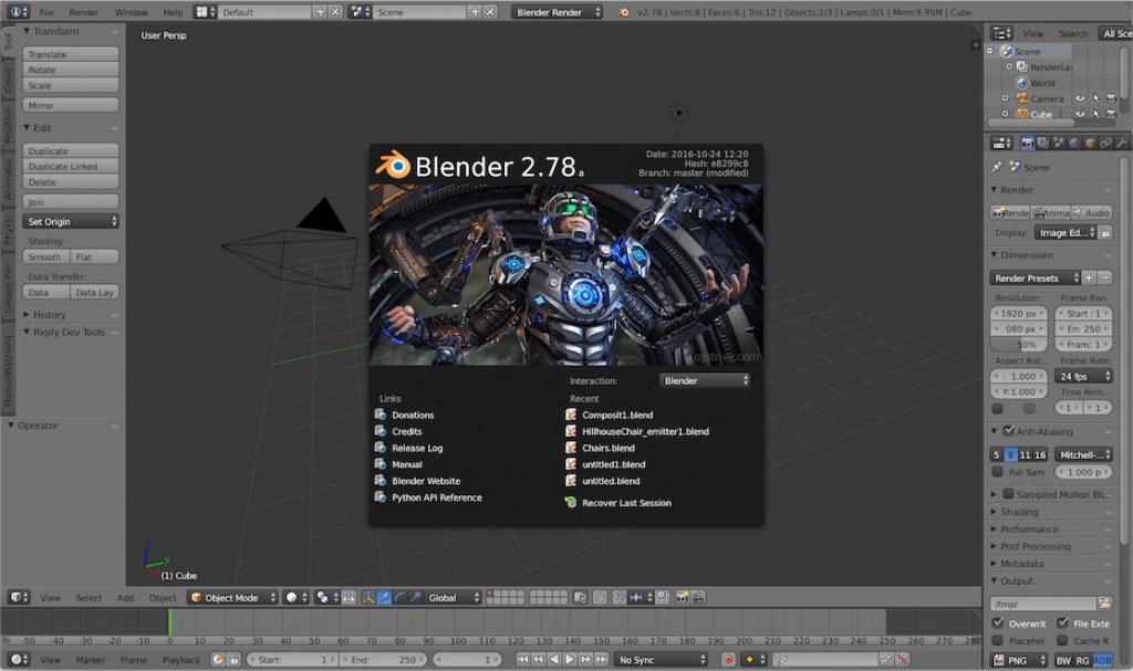Blender2.78a起動画面