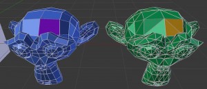 四角のおでこ(紫色)と三角のおでこ(オレンジ色)